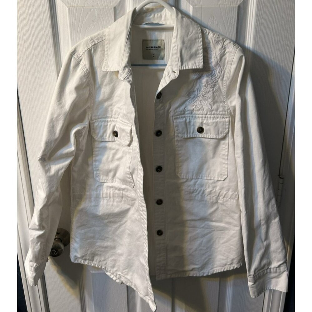 Quebramar Women’s Shirt Jacket Shacket Size M White Long Sleeve Floral Embroider
